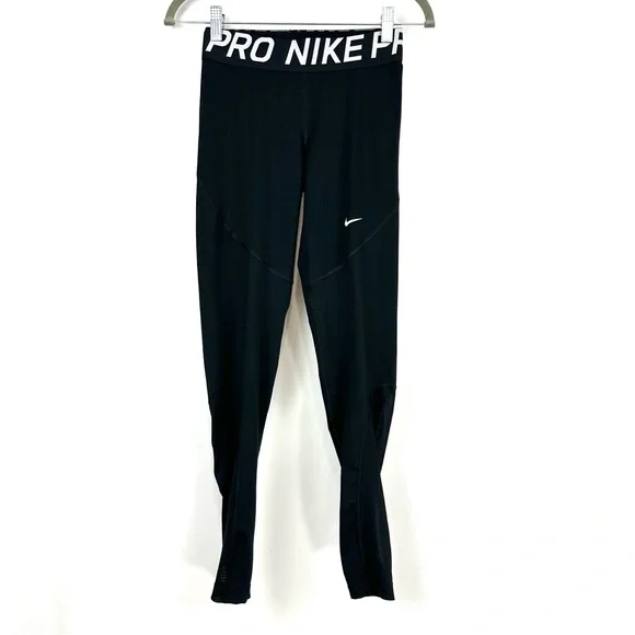 Nike Pro Dri Fit Women’s Sz S Black Activewear Compression Tights Mesh Hem Pants - Picture 1 of 13